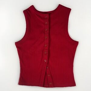 Womens‎ Ribbed Button Front Tank Top Medium Brick Red Cropped High Neck Capsule